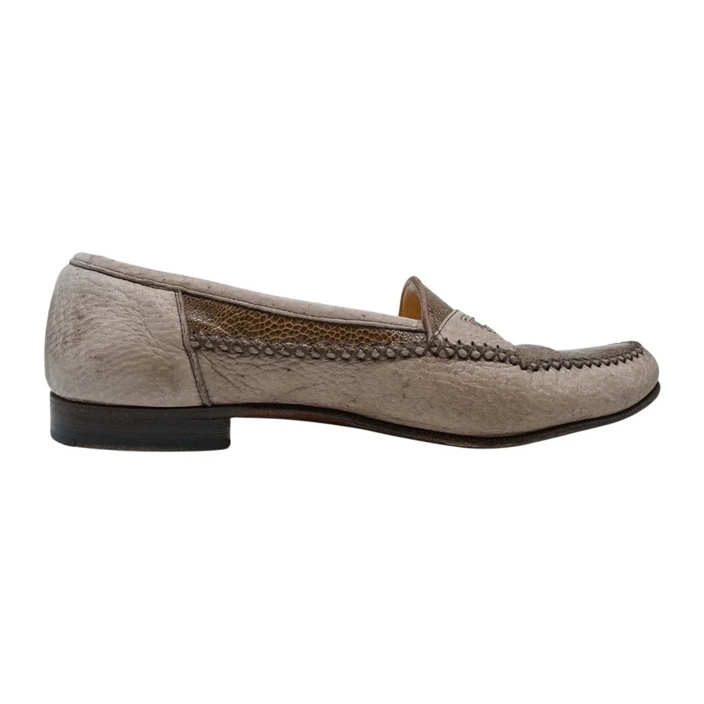 Moreschi Tan Ostrich Leather Penny Loafers Mens 9‎ Made in Italy